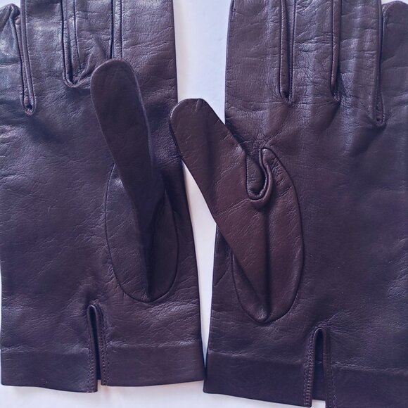 Saks Fifth Avenue Italian Leather Unlined Brown Driving Gloves - Picture 3 of 9